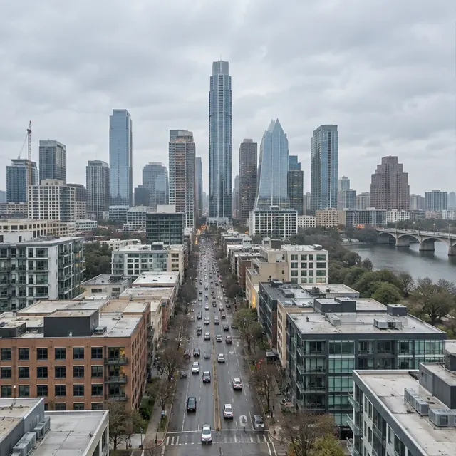 City skyline under flat overcast daylight